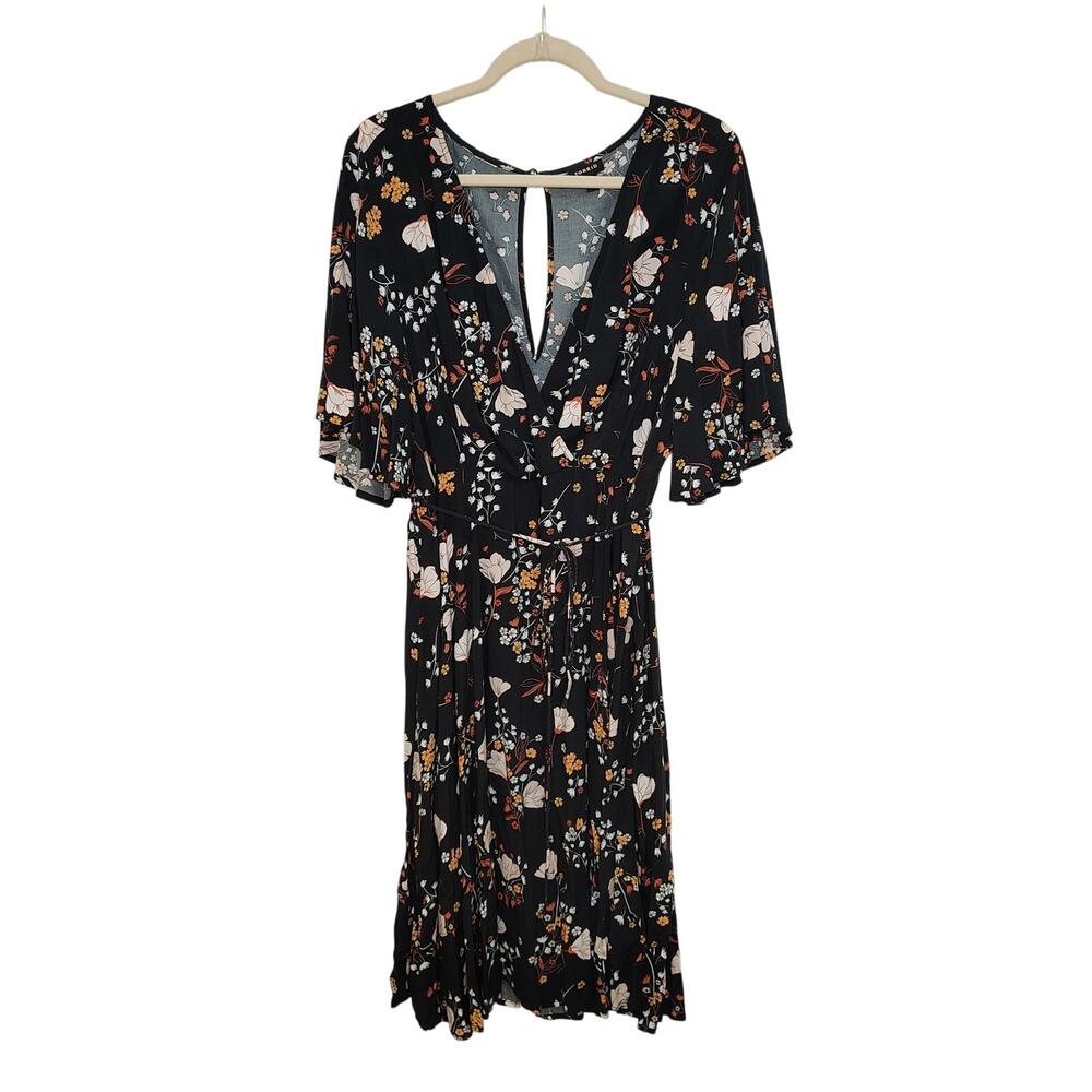 Torrid Womens 2X Plus Size Dress Floral Midi Short Sleeve Wrap Peasant Boho - Picture 2 of 10